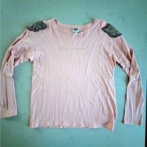 Karl Lagerfeld Pink Long Sleeve Top with Lace Accents